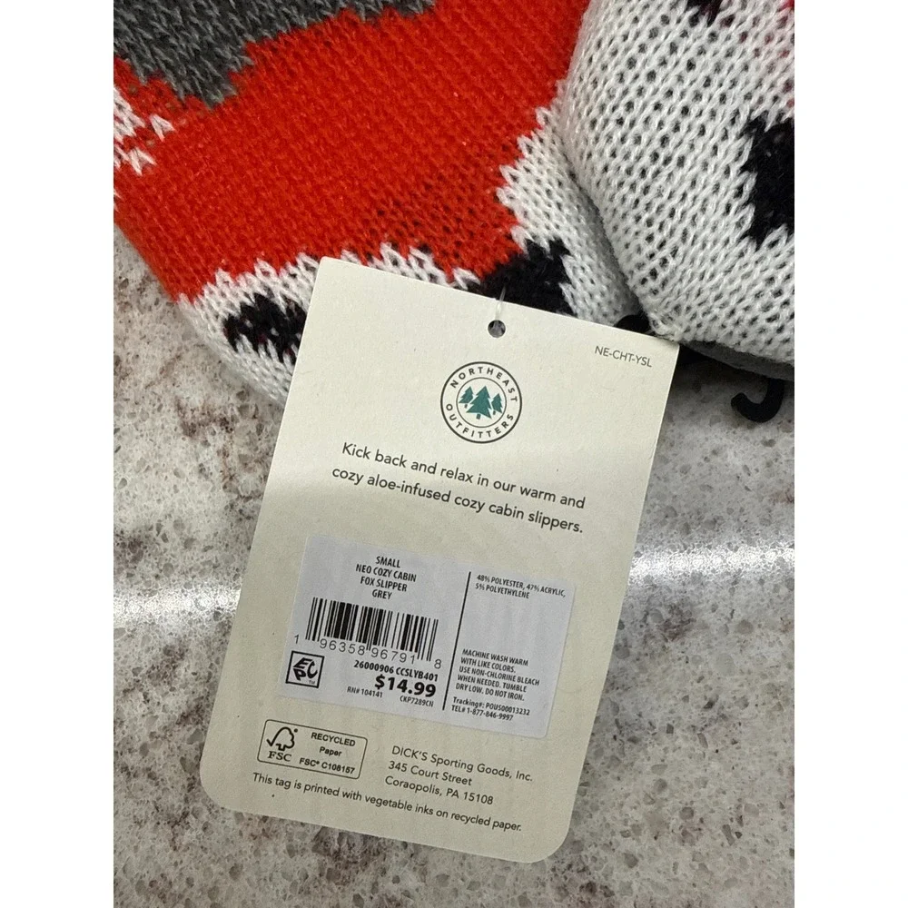 Northeast Outfitters Youth Fox Cozy Cabin Slippers Grey Orange Aloe Infused S/M